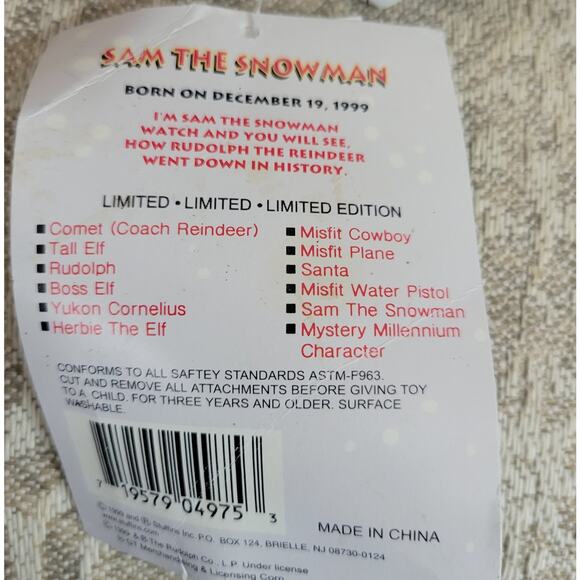 Sam the Snowman Rudolph 8" Bean Bag Stuffed 1999 Island Misfit Toys Burl Ives - Picture 4 of 8